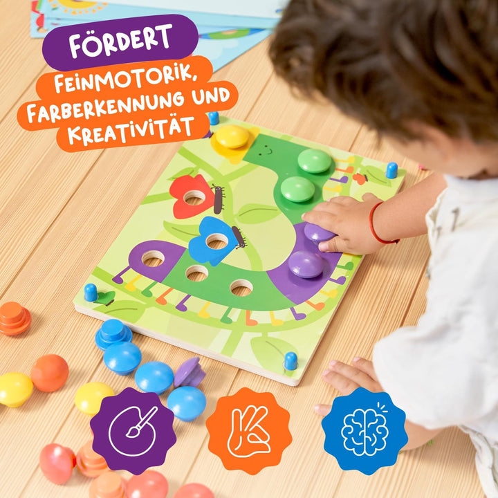 Nene Toys Holz-Steckspiel für Kleinkinder ab 2 Jahren - Mosaik Steckspiel für Kinder 2 3 Jahre - Mon