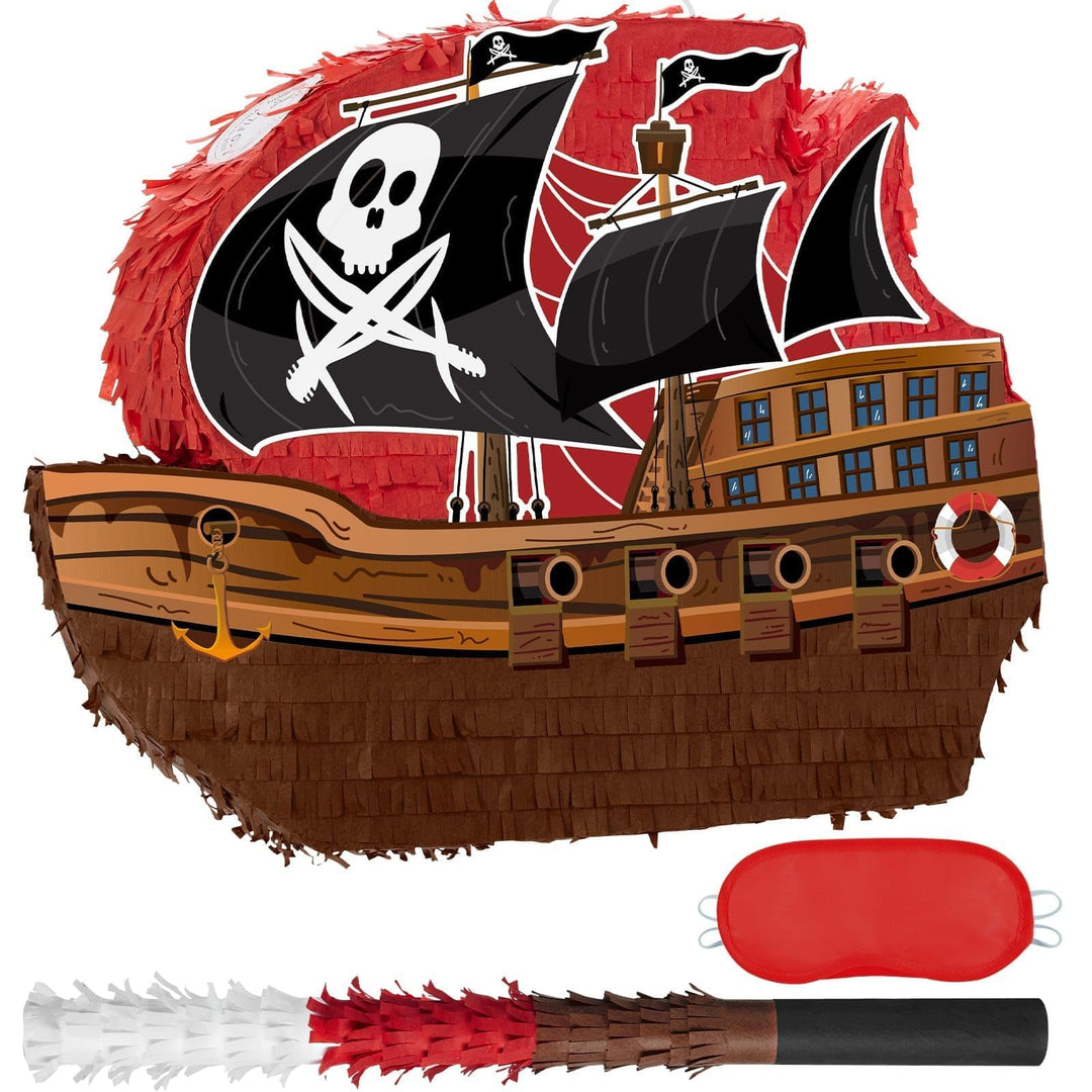 WERNNSAI Piraten Pinata – Pirat Pinata Geburtstag Junge Kinder Piraten Piñata mit Stock Augenbinde P