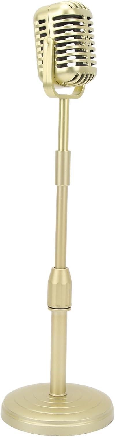 Fockety Fake Vintage Requisitenmikrofon mit Fuss, tragbar, ABS Retro Mic, klassischer Retro-Stil, an