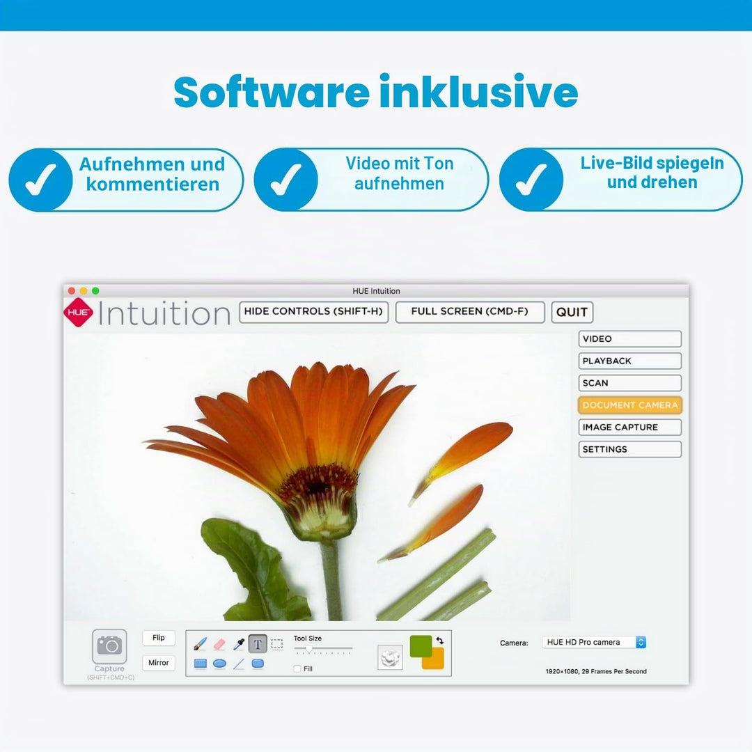 HUE HD Pro: Dokumentenbetrachter und USB-Kamera für Videokonferenzen (schwarz), Schwarz