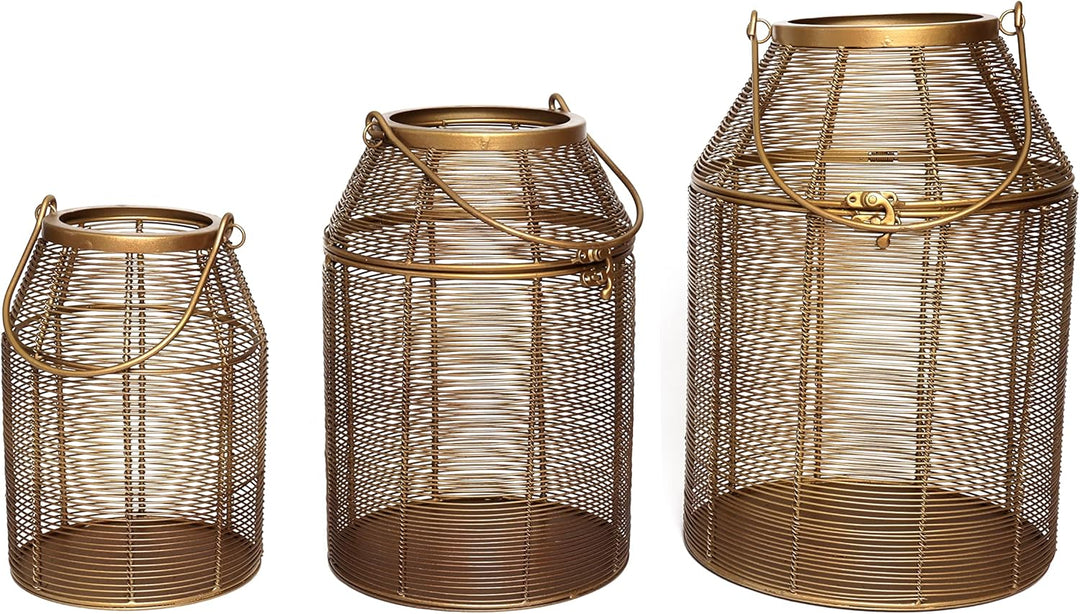 Interior Innovations Dekorative Laterne für Innen/Aussen, 3 Stück, für Blumen oder Kerzen, goldfarbe