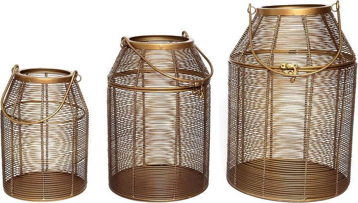 Interior Innovations Dekorative Laterne für Innen/Aussen, 3 Stück, für Blumen oder Kerzen, goldfarbe