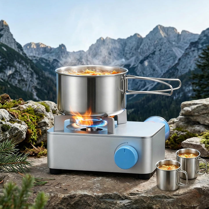 Camping Kochgeschirr Set - Camping Geschirr Set 304 Edelstahl Mini-Picknick-Camping Kochset, Edelsta