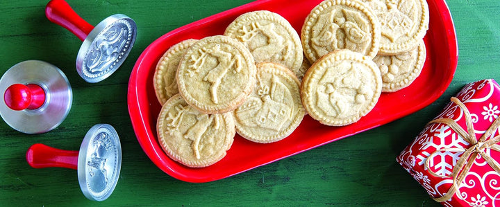 Nordic Ware Keksstempel, silber, Holzgriff, verschiedene Motive, Weihnachtsmotive, NW01236 Yuletide,