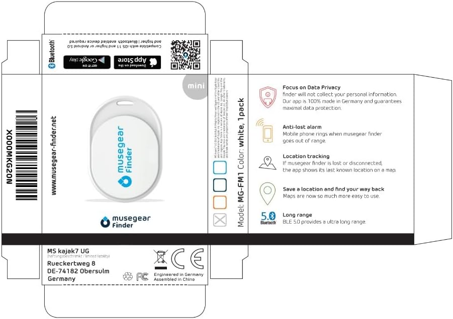 musegear Essentials: Schlüsselfinder mit Bluetooth App aus Deutschland I Special Bundle: Finder mini