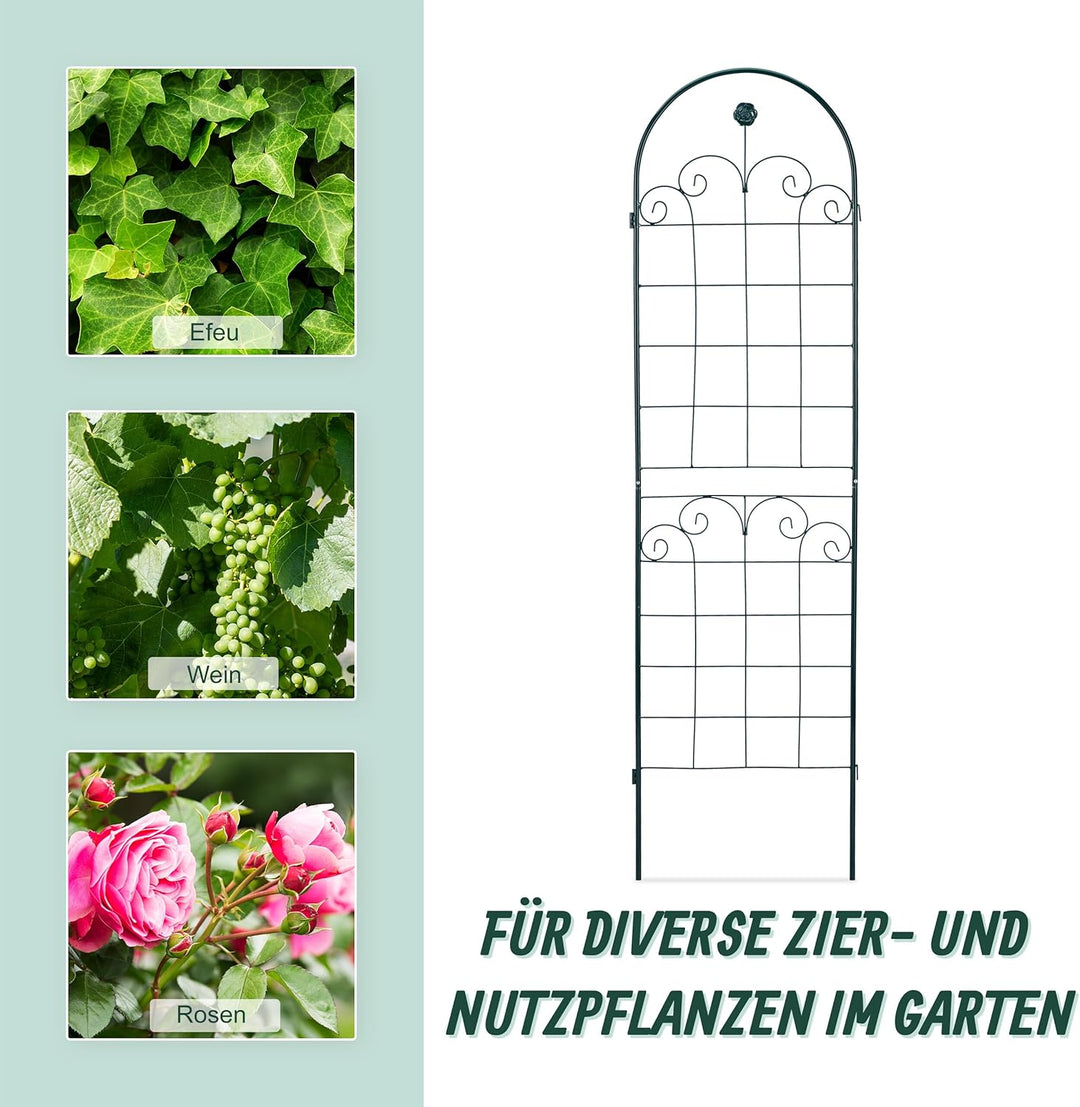 Relaxdays Rankgitter 2er Set, Metall, 180 x 50 cm, Vintage Rankhilfe Garten, Rundbogen & Blume, zum
