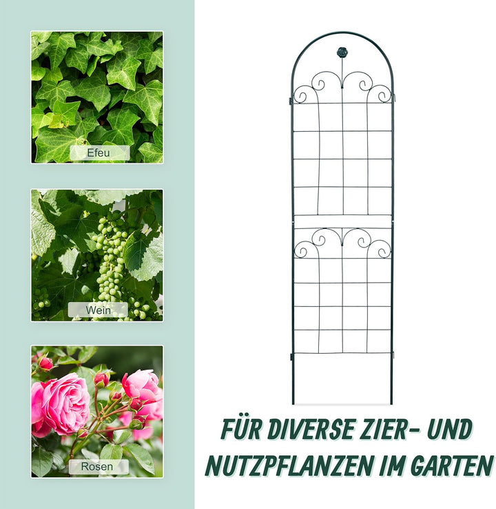 Relaxdays Rankgitter 2er Set, Metall, 180 x 50 cm, Vintage Rankhilfe Garten, Rundbogen & Blume, zum