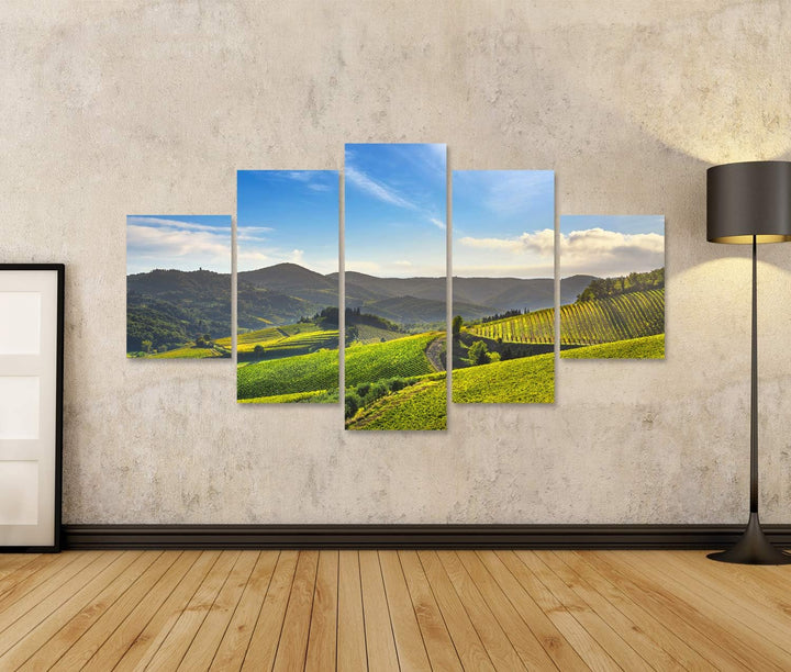 islandburner Bild auf Leinwand Radda Chianti Weinberg Panorama Sonnenuntergang Toskana Italien Herbs