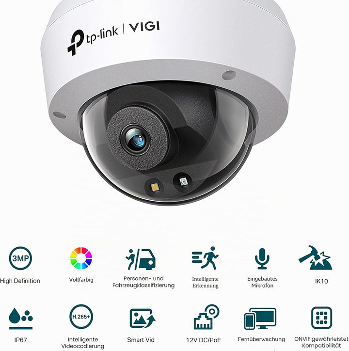 TP-Link VIGI C230 2,8 mm Objektiv Smart Sicherheitskamera | 3 MP HD Vollfarb-Dome-Netzwerkkamera | i