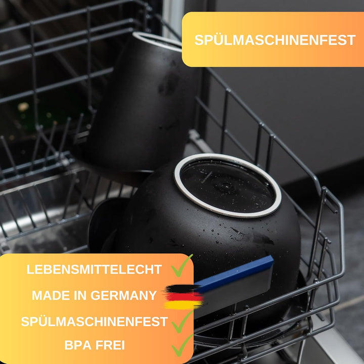 Quirltopf 1L mit Spritzschutz Deckel - Rutschfest & BPA frei - inkl. 50 Backrezepte - Made in German
