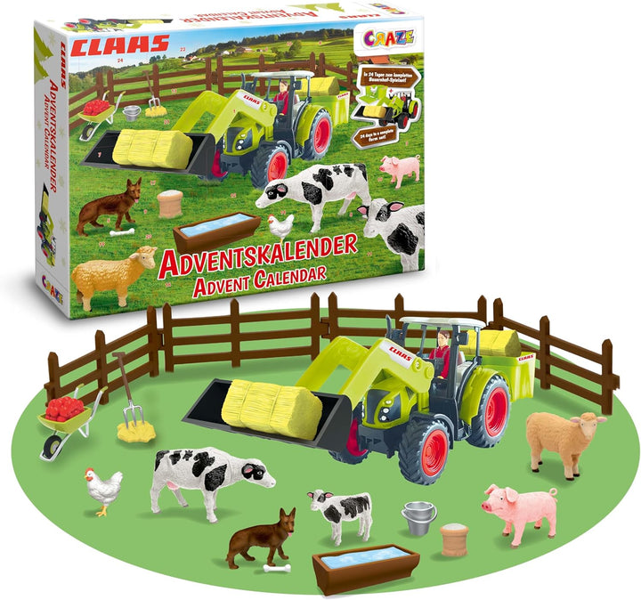 CRAZE Adventskalender Kinder CLAAS Spielzeug Adventskalender mit Bauernhof Figuren und Traktor, 24 Ü