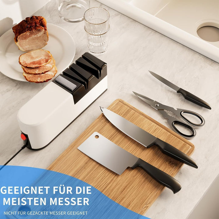 Elektrischer Messerschärfer, 5 in 1 Messerschärfsystem mit gerader Klinge, Profi-Diamant Messerschär