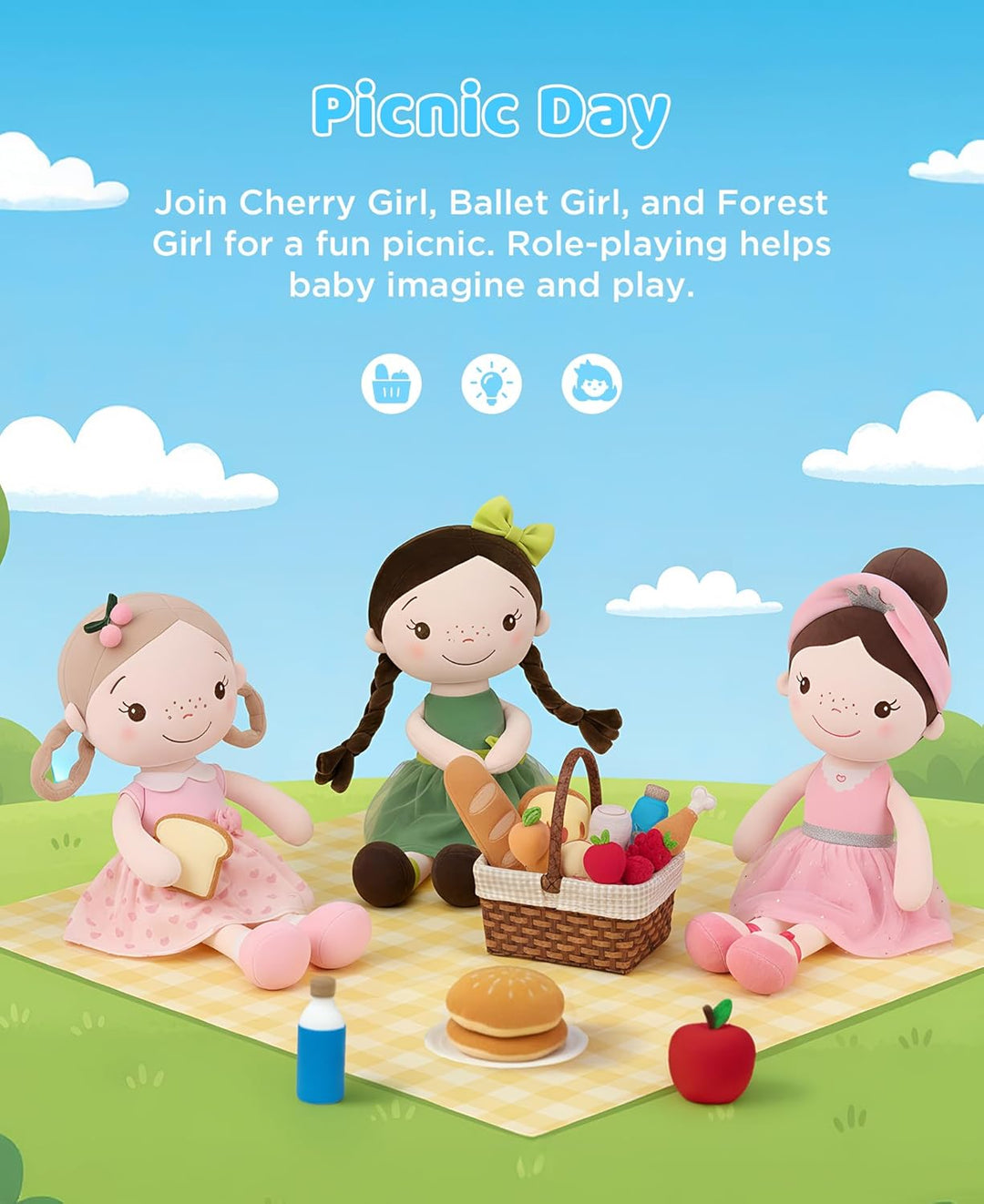 GAGAKU Weiche Stoffpuppe 40cm Schutzengel Puppen, Taufgeschenk für Baby Mädchen Kuscheltier Glücksbr