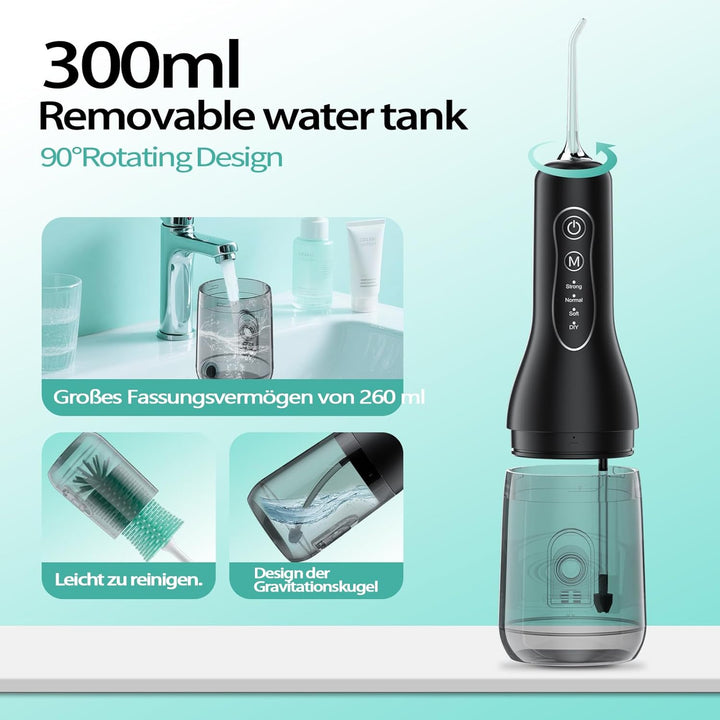 OasiSmile Munddusche Elektrische Kabellos Testsieger 2026: 300ml Wassertank, 4 Modi & 5 Düsen, 40 Ta