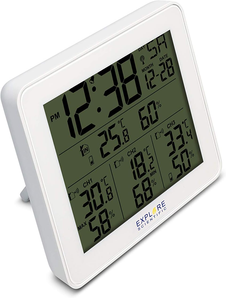 Explore Scientific WSH4003 Funk-Wetterstation mit Alarm, blaues Display mit Hintergrundbeleuchtung m