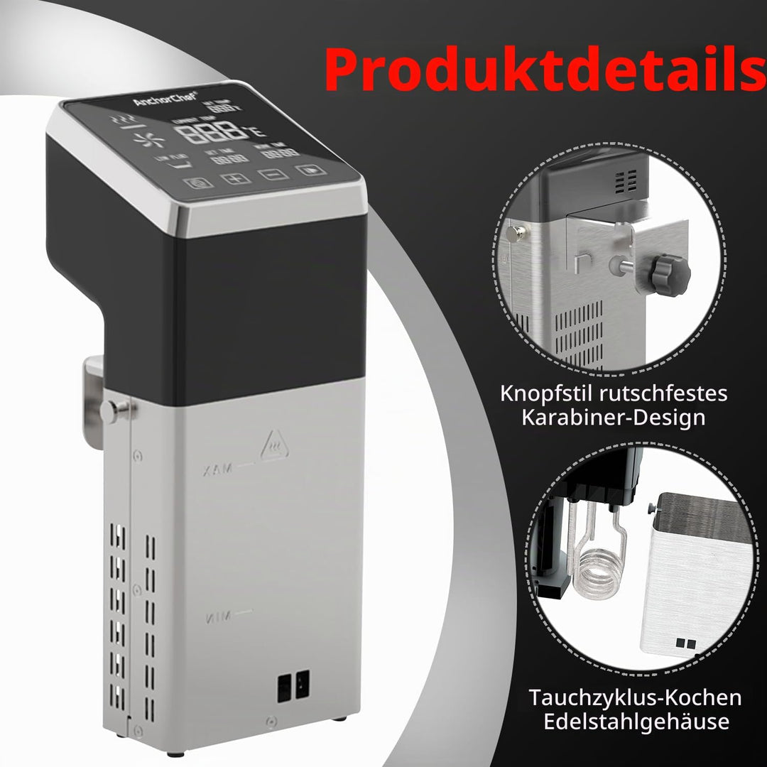 AnchorChef Sous Vide Maschine 1600W, IPX7 Wasserdicht, Kommerzieller Präzisionskocher, Schnelles Erh