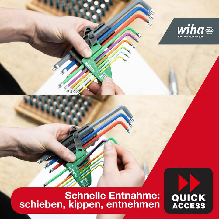 Wiha Stiftschlüssel Set im ProStar Halter I TORX® 9-tlg. farbig leuchtend I Winkelschlüssel Set I TO