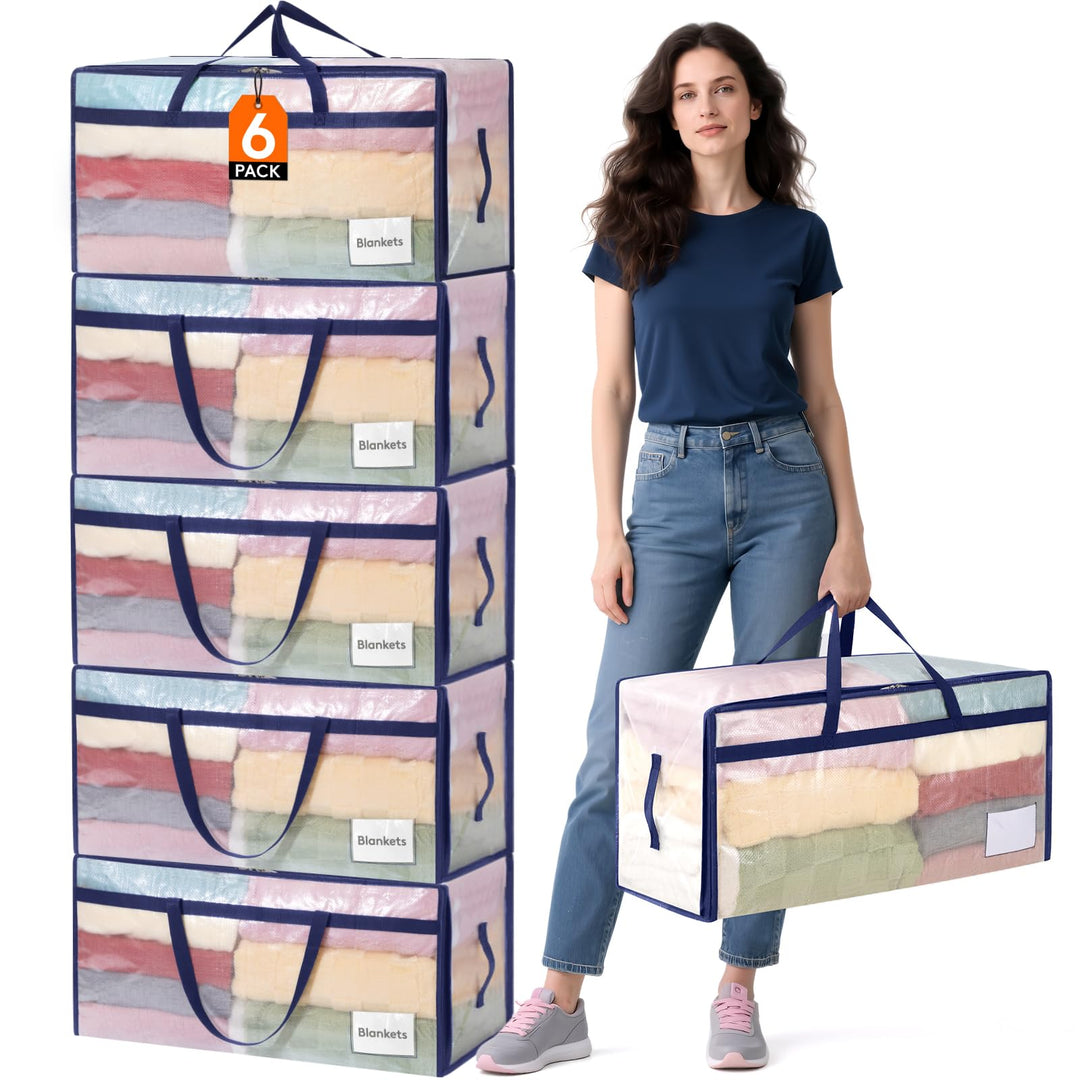 Lifewit 6 Stück 90L Umzugstaschen mit Griff, Aufbewahrungstasche für Bettdecken, Grosse Tasche mit R