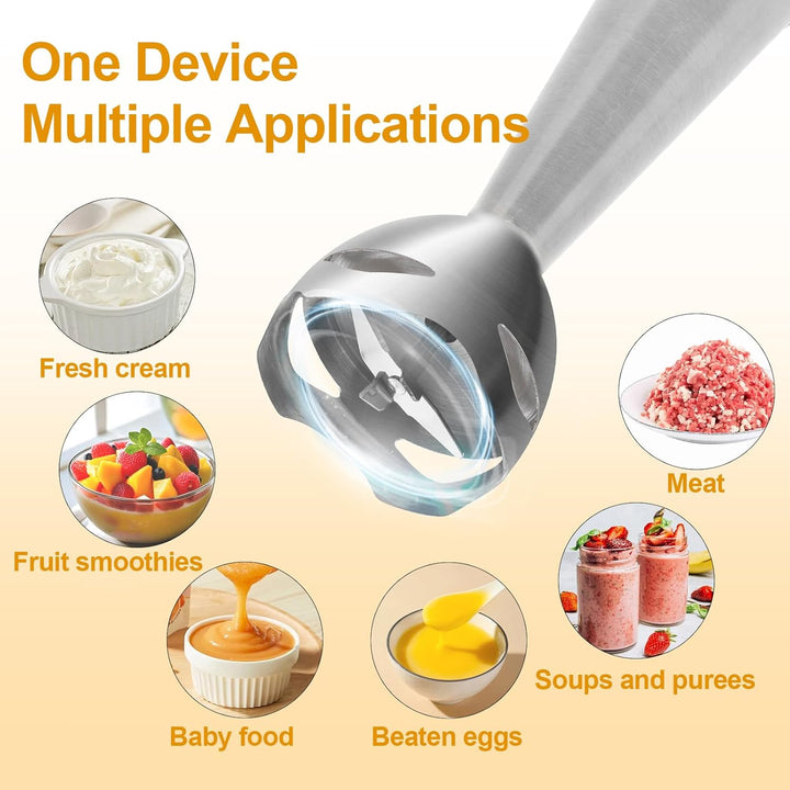 NWOUIIAY Handmixer Stabmixer Elektrischer 6-in-1 1200W Edelstahl Pürierstab mit 600ml Messbecher,Ede