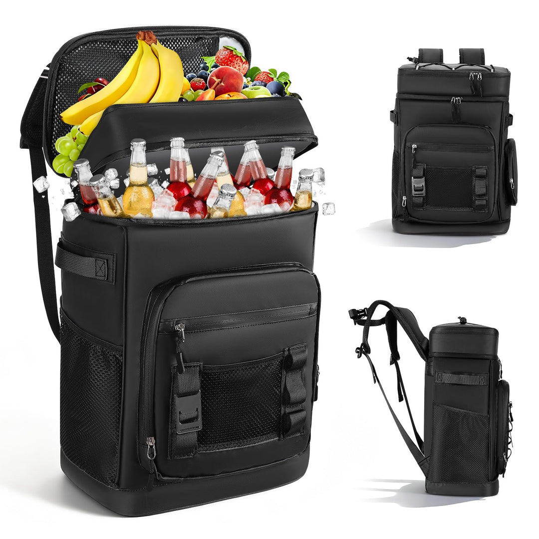 Grosser Wasserdichter Kühlrucksack 30L für 48 Dosen - Isolierter Campingrucksack mit Tragegurten, Au