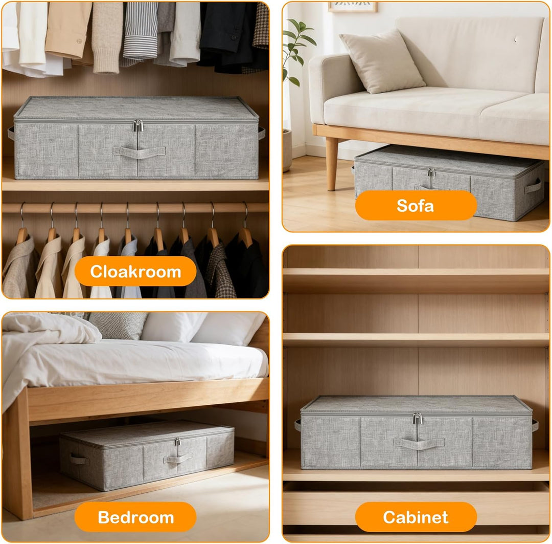 2 Stück unterbett aufbewahrungsbox 12cm Hoch Unterbettkommode Faltbarer Unterbettbox Stoff Bettkaste