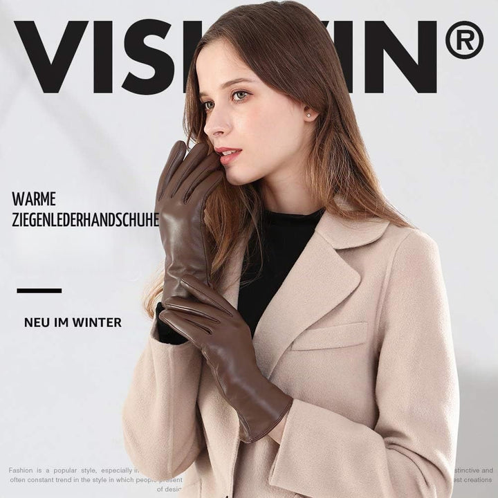 vislivin Vollhand Touchscreen-Handschuhe für Damen Leder Handschuhe Warmer Winter SMS Autofahren Han