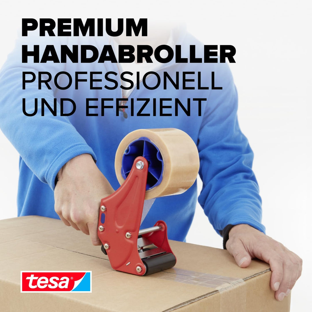 tesa Handabroller PREMIUM - professioneller, robuster Abroller für Klebebänder - für Paketbänder mit