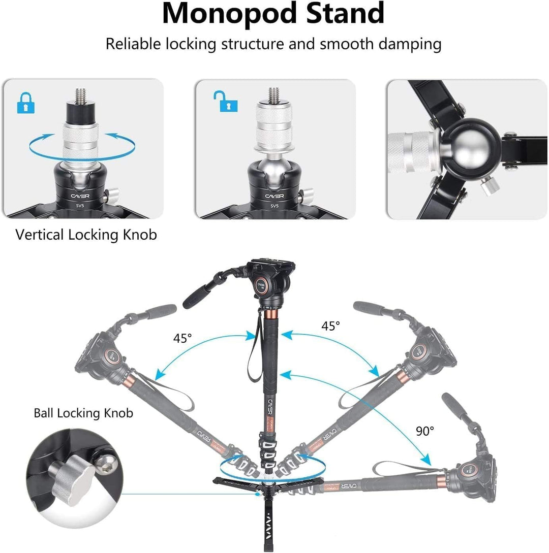 Cayer Tabletop Mini Stativ, 3 Feet SV5 Alumunium Stativ für Einbeinstative mit 3/8 "-16 Befestigungs