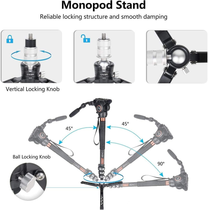 Cayer Tabletop Mini Stativ, 3 Feet SV5 Alumunium Stativ für Einbeinstative mit 3/8 "-16 Befestigungs