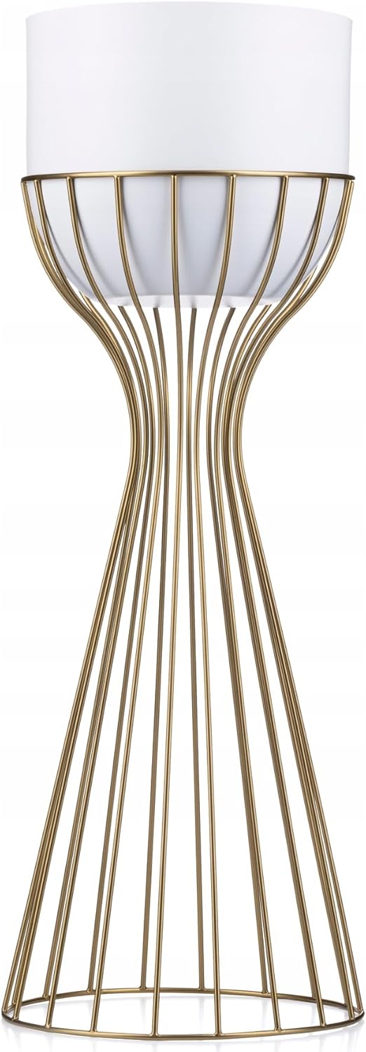 HowHomely Moderne Blumenständer Metall 56 cm Hoch mit Weiss Blumentopf Rund 18 cm Ø auf Robuste Gold