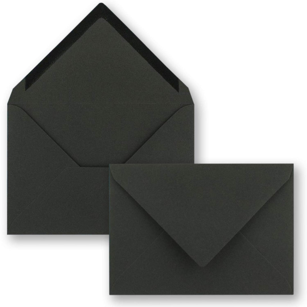 100x kleine Umschläge aus Kraftpapier in Schwarz DIN C7 8,1 x 11,4 cm mit Spitzklappe und Nassklebun