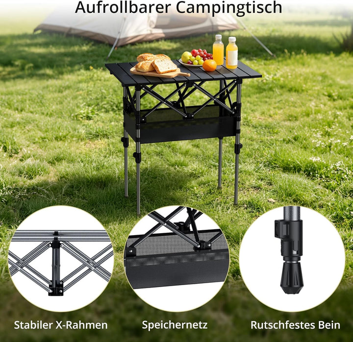 Anbte Campingtisch Aluminium 64x40cm Aufrollbare Tischplatte 2 Verstellbar Höhen 44/70cm Klapptisch