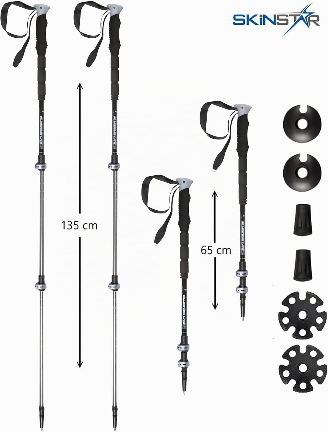 SKINSTAR T1 Tourenstock Trekkingstöcke Skistock Skitourenstock Skistöcke Wandern BLACK/GREY, BLACK/G