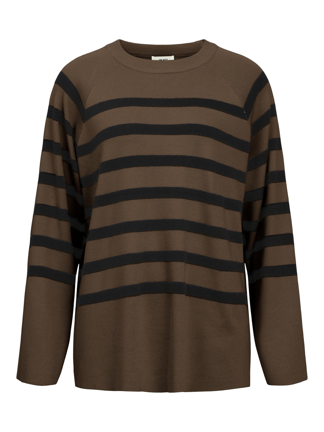 Object Damen Objester Ls Knit Top Noos Pullover, Dark Earth/Stripes:black