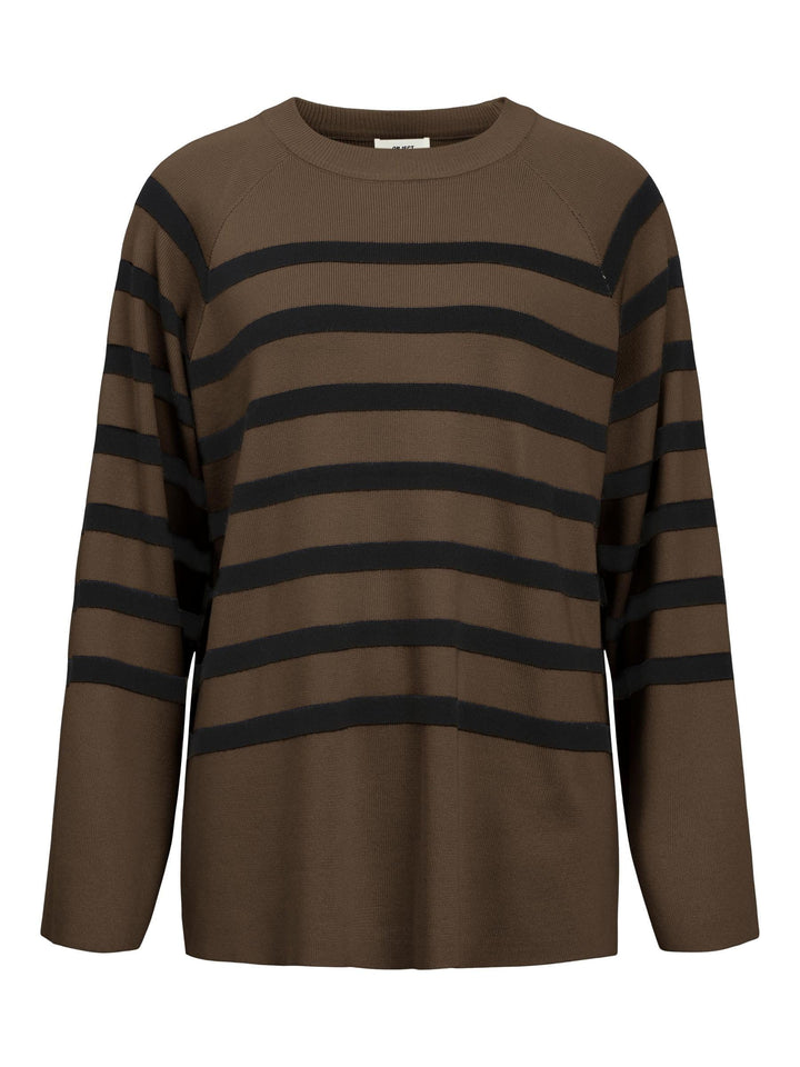 Object Damen Objester Ls Knit Top Noos Pullover, Dark Earth/Stripes:black