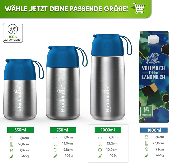 Blockhütte Edelstahl Thermobehälter I 1L l Essen warmhalten Behälter, auslaufsicher I Thermos Essens