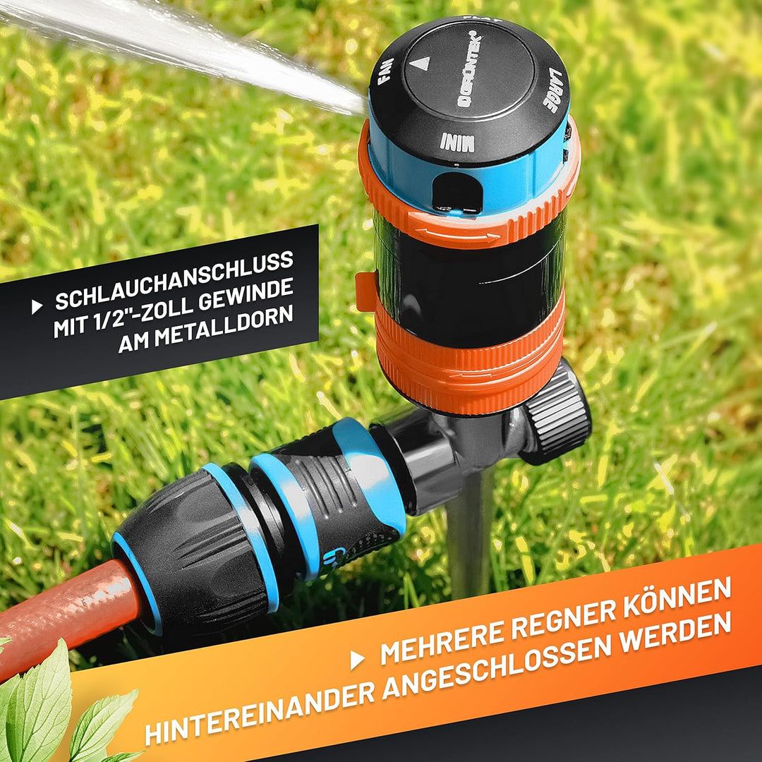 GRÜNTEK 4-facher Multifunktions-Kreisregner bis 452 qm. Grossflächiger Sprinkler Rasensprenger mit S