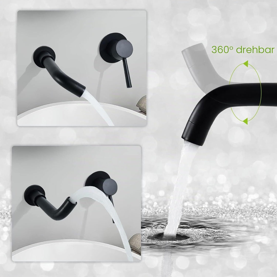 PHASAT Waschtischarmaturen, Wandmontage, Wasserhahn Bad Unterputz Armatur Messing, mit 360 Grad dreh