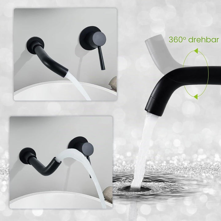 PHASAT Waschtischarmaturen, Wandmontage, Wasserhahn Bad Unterputz Armatur Messing, mit 360 Grad dreh