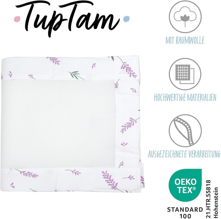 TupTam Gitterstäbe Schutz Netz Babybett Nestchen 3D Mesh 2 Pack, Farbe: rosa Blumen, Grösse: ca. 128