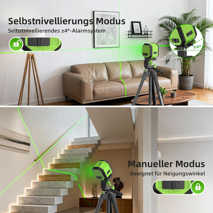 Huepar Lasernivellier mit Grünen Kreuzlinien, Selbstnivellierende vertikale und horizontale Linie La