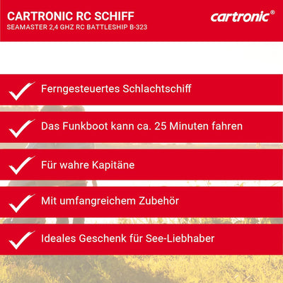 Cartronic Seamaster 2.4 GHz Schlachtschiff B-323, 71 x 10,5 x 20 cm I Ferngesteuertes Schiff mit Lic