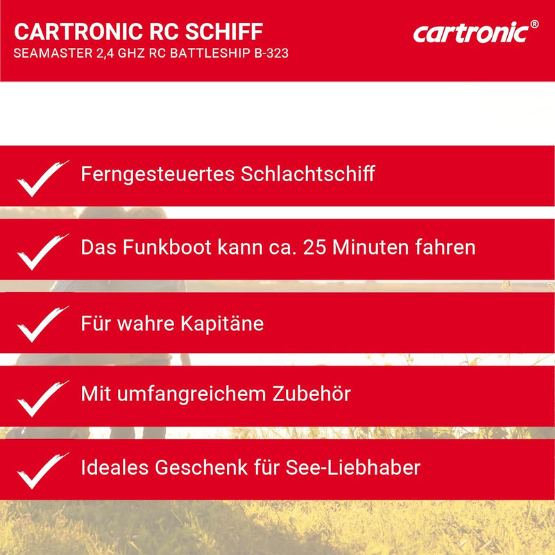 Cartronic Seamaster 2.4 GHz Schlachtschiff B-323, 71 x 10,5 x 20 cm I Ferngesteuertes Schiff mit Lic