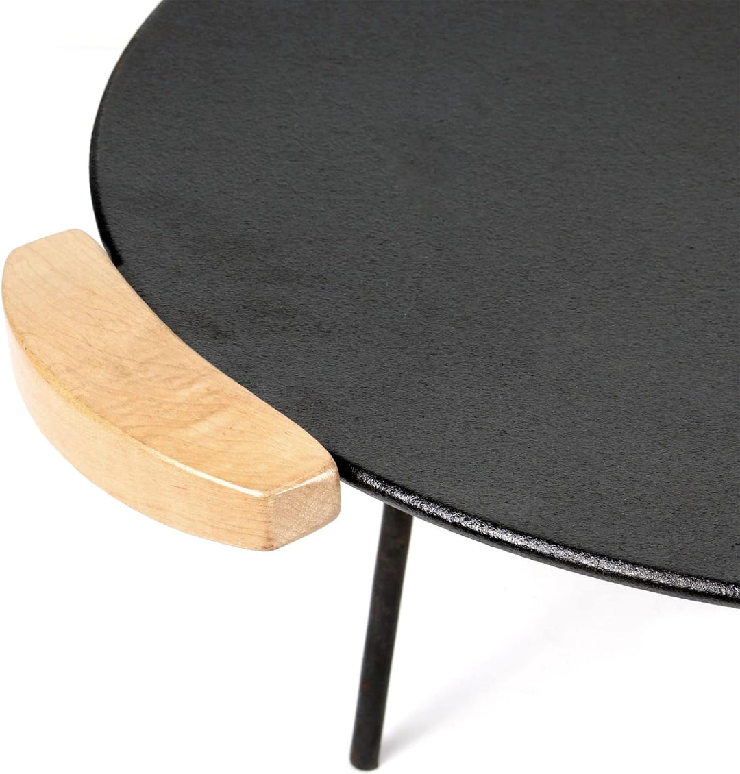Dutch Oven Grillplatte mit Holzgriffen rund Ø44cm Gusseisen, Grillaufsatz mit 2 Sets Beine 20cm+32cm