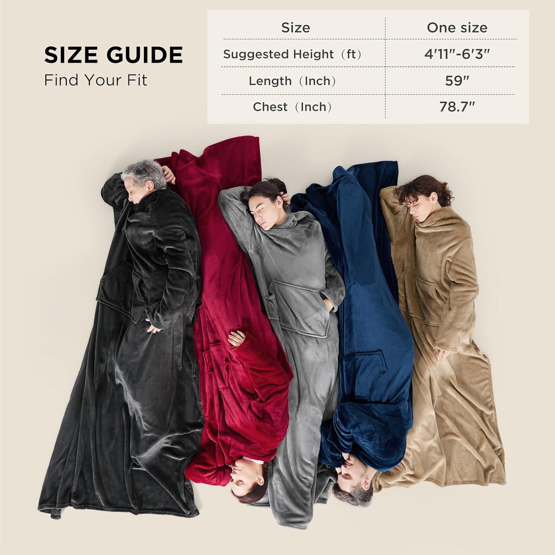 BEDSURE Decke mit Ärmeln als Geschenke für Frauen - Kuscheldecke mit Ärmeln Blau Erwachsene Ärmeldec