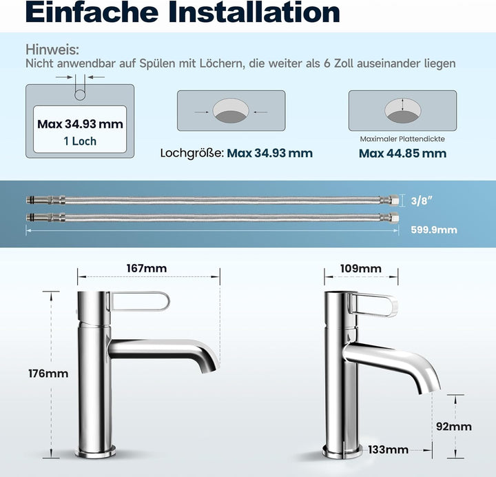 Bad Wasserhahn Waschtischarmatur Messinggehäuse Waschbecken mit Keramikkartusche Einhebelmischer Chr