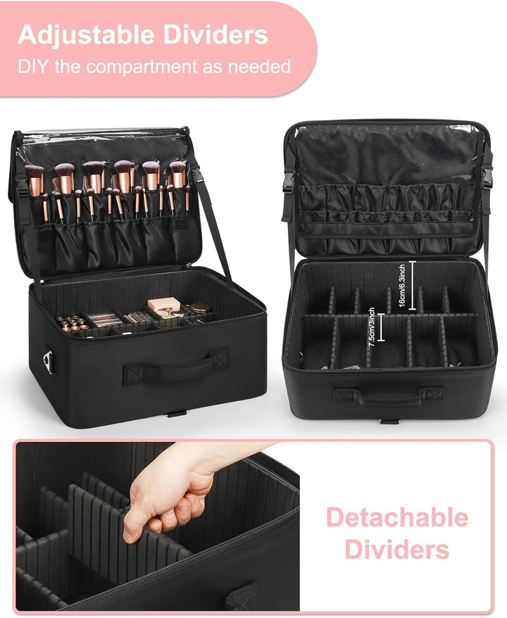 Relavel XXL Make-up-Koffer, Professioneller Kosmetik-Organizer mit Pinselhalter, 4 durchsichtigen Ta