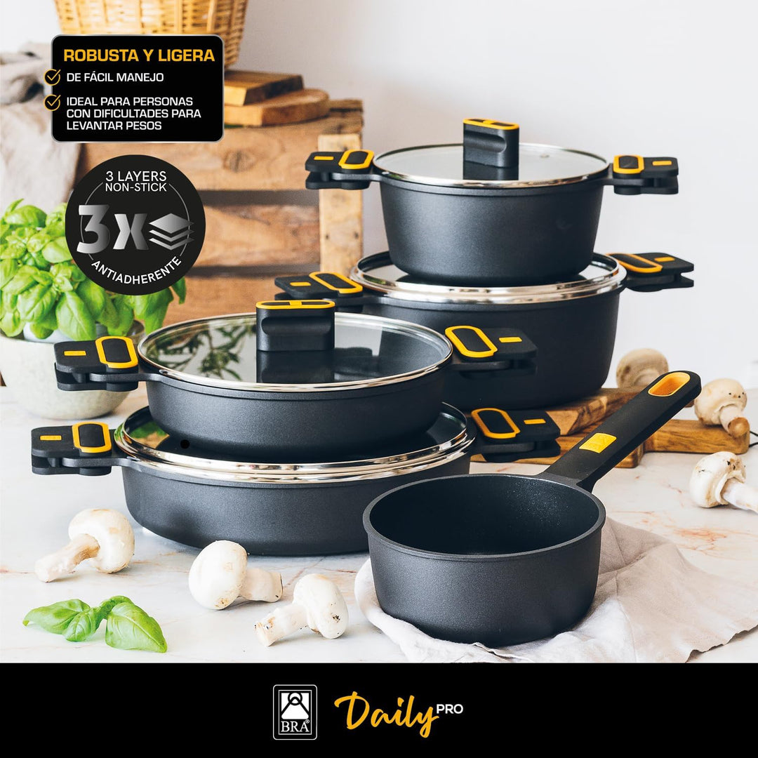 BRA Daily Pro | Hoher Kochtopf 20 cm aus Aluminiumguss, antihaftbeschichtet ohne PFOA, für alle Herd