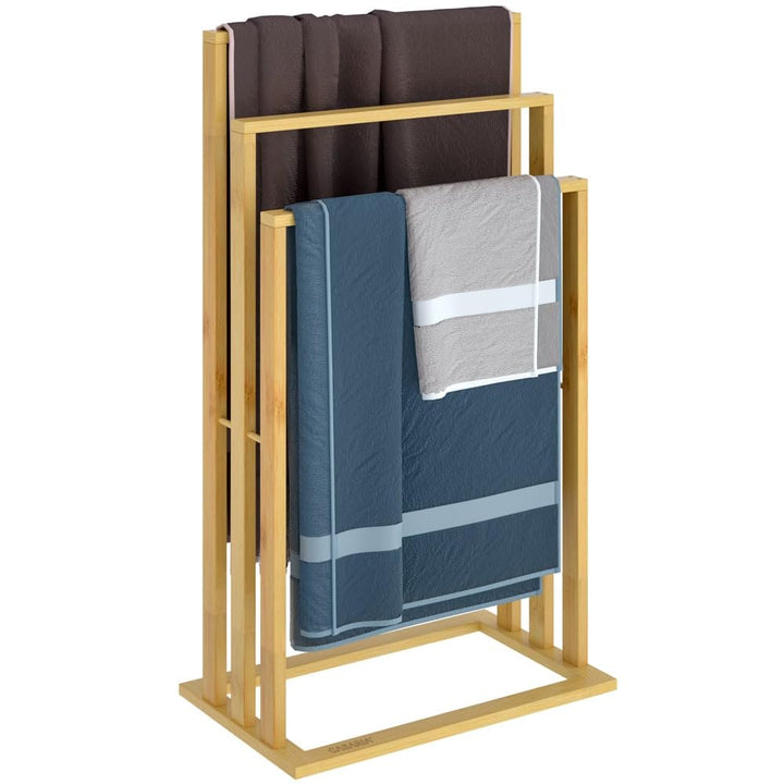 CASARIA® Handtuchhalter Stehend Bambus Holz 3 Stangen 82 x 40 x 24 cm Ablage Handtuchständer Freiste