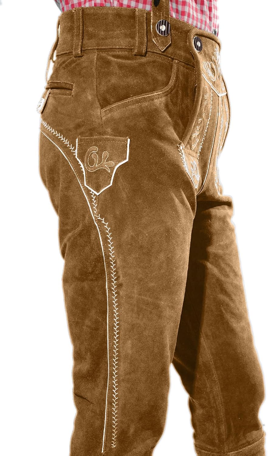 Bayerische Premium Herren Trachten Lederhose, Trachtenlederhose mit Trägern, original in Dunkelbraun
